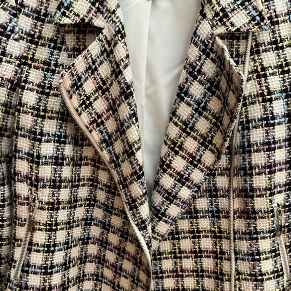 Tahari White and Rainbow Tweed Biker Style Jacket - Picture 2 of 9